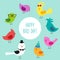 Cute childish Bird Day card with funny cartoon characters of birds
