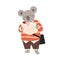 Cute childish character or koala cub student reading book. Smart animal pupil in clothes stand with schoolbag. Flat