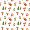 Cute childish Christmas tiny elves seamless pattern. Funny Santa helpers decorating Xmas tree, carry gift box and bag