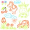 Cute childish drawing with wax crayons