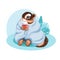 Cute childish illustration. Chipmunk in a blanket with a mug of cocoa.