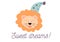 Cute childish illustration with text Pretty lion vector clip art on white background for invitations, posters, etc