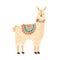 Cute childish lama character. Adorable funny alpaca in simple scandinavian style. Flat vector cartoon textured