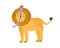 Cute childish lion in cone hat with festive pipe vector flat illustration. Funny animal celebrating holiday or birthday