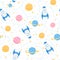 Cute childish space seamless pattern with spaceships and planets on white background