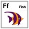 Cute children ABC animal alphabet F letter flashcard of Fish for kids learning English vocabulary.