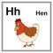 Cute children ABC animal alphabet H letter flashcard of Hen for kids learning English vocabulary.