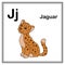 Cute children ABC animal alphabet J letter flashcard of Jaguar for kids learning English vocabulary.