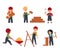 Cute children - builders and constructors flat vector illustration set isolated.
