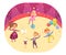 Cute children in circus performance, adorable child characters perform show together