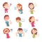 Cute Children with Different Facial Expressions Set, Boys and Girls Showing Positive and Negative Emotions Cartoon Style