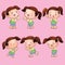 Cute children girl actions set