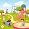 Cute children at playground. Happy children playing in summer park vector background