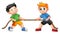 Cute children playing tug of war