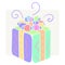 Cute children present box with bright color decoration and gentle curls