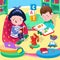 Cute children read books. Vector color illustration. Picture for design of posters, games, puzzles. Cartoon girl and boy