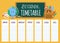 Cute children`s school timetable with weekly list template and cartoon stationery