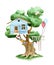 Cute children`s treehouse. watercolor illustration in cartoon style clipart treehouse.