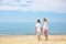 Cute children on sea beach outside