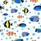Cute children underwater background. Undersea fish seamless pattern