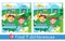 Cute children in zoo among animals. Find 7 differences. Game for children. Hand drawn full color illustration. Vector