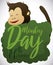 Cute Chimp behind Sign Celebrating Monkey Day, Vector Illustration