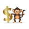 Cute chimpanzee little monkey and dollar symbol