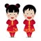 Cute Chinese boy and girl Standing respect vector design