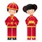 Cute Chinese boy hold hongbao and girl hold money vector design