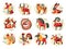 Cute chinese horoscope zodiac set. Collection of animals symbols of year. China New Year mascots isolated on white