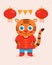 Cute chinese tiger in traditional clothes. Horoscope astrology zodiac. Modern illustration of animal for print design