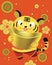 Cute chinese zodiac tiger holding gold sycee with lucky coins