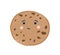 Cute chip cookie flat vector illustration. Adorable smiling biscuit cartoon character. Delicious brown cookie with