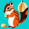 Cute chipmunk with acorn on blue background. Vector illustration. AI generated