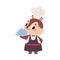 Cute Chipmunk Chef Character in Toque Hold Tray Vector Illustration