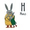 Cute Christmas alphabet. Letter H - Hugs. Alphabet series for children. Baby card.