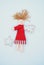 Cute Christmas Angel Made of Fabric Isolated. Composition of Smiling Doll with Wings in Red Dress and Star