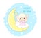 Cute Christmas angel on moon. Inscription Good night and sweet dreams. Little angel on crescent. Can be used for childish t-shirt