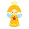 Cute Christmas angel. Sticker, icon in kawaii style.