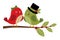 Cute Christmas Birds in Love Sitting on Holly Branch. Vector Xmas Birds