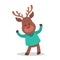 Cute christmas brown reindeer. Animal with red nose