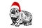 Cute Christmas bunny in Santa Claus red hat on white background, new year element,zoology