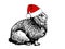 Cute Christmas bunny in Santa Claus red hat on white background, new year element,zoology