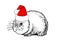 Cute Christmas bunny in Santa Claus red hat on white background, new year element,zoology