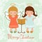 Cute Christmas card with happy angels singing
