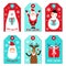 Cute Christmas cartoon characters of Santa Claus, Reindeer, Snowman and Polar Bear as tags