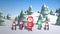 Cute christmas characters in snowy landscape