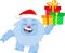 Cute Christmas Christmas Yeti Bigfoot Cartoon Character Holding Up A Gift Boxes