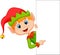 Cute christmas elf cartoon pointing