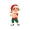 Cute christmas elf helper santa claus hold holiday present a vector illustration